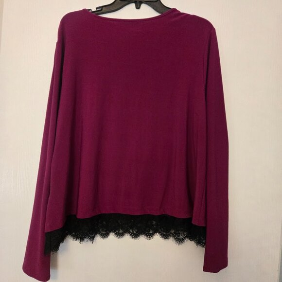 CeCe dark burgundy L/S top with black lace Size XL NWOT - Picture 5 of 5